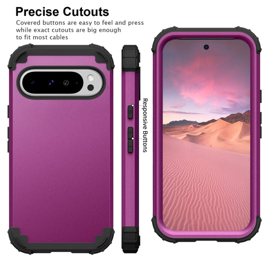 For Google Pixel 9 Pro XL 3 in 1 Silicone Hybrid PC Shockproof Phone Case(Dark Purple) by buy2fix