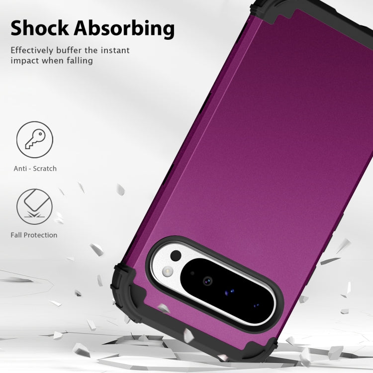 For Google Pixel 9 Pro XL 3 in 1 Silicone Hybrid PC Shockproof Phone Case(Dark Purple) by buy2fix