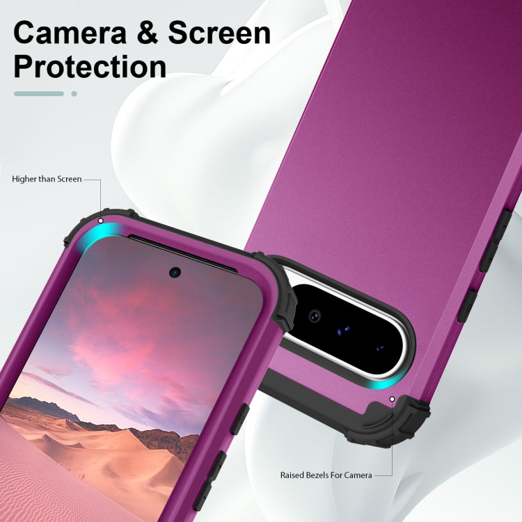 For Google Pixel 9 Pro XL 3 in 1 Silicone Hybrid PC Shockproof Phone Case(Dark Purple) by buy2fix