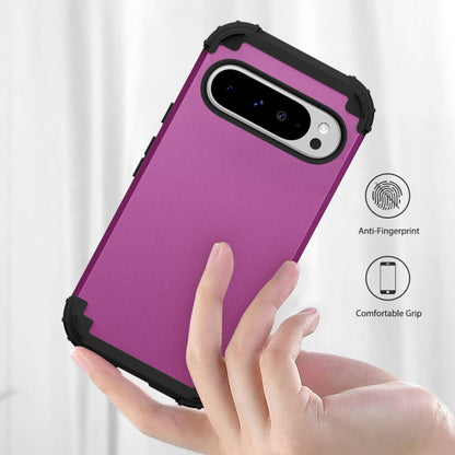 For Google Pixel 9 Pro XL 3 in 1 Silicone Hybrid PC Shockproof Phone Case(Dark Purple) by buy2fix