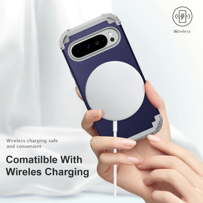 For Google Pixel 9 Pro XL 3 in 1 Silicone Hybrid PC Shockproof Phone Case(Blue) by buy2fix