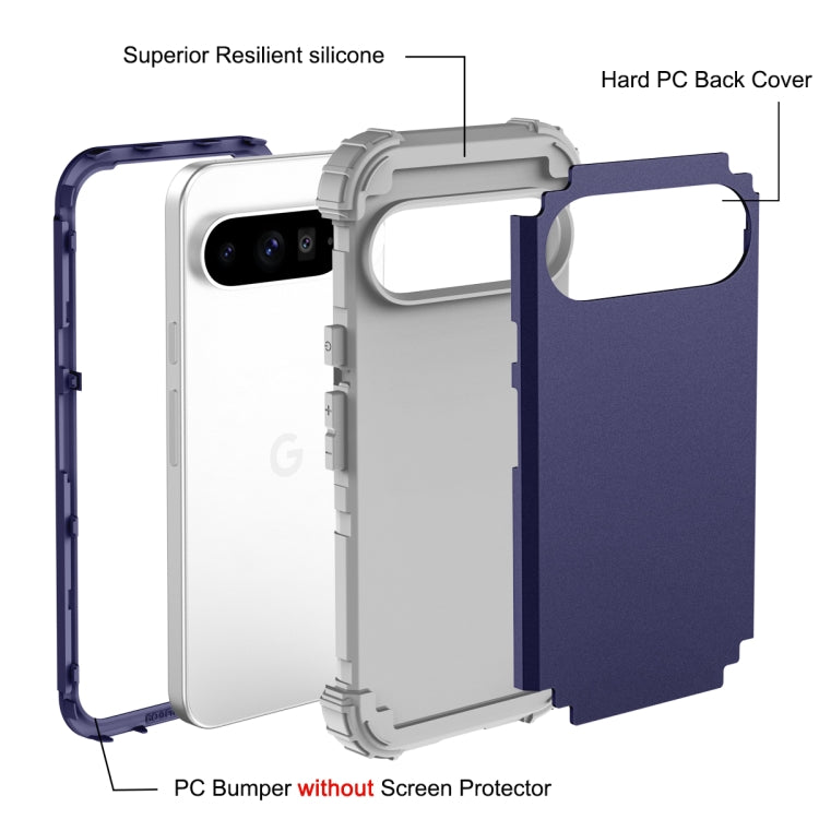 For Google Pixel 9 Pro XL 3 in 1 Silicone Hybrid PC Shockproof Phone Case(Blue) by buy2fix