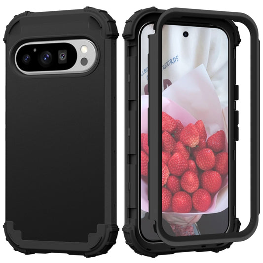 For Google Pixel 9 Pro 3 in 1 Silicone Hybrid PC Shockproof Phone Case(Black) by buy2fix