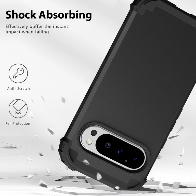 For Google Pixel 9 Pro 3 in 1 Silicone Hybrid PC Shockproof Phone Case(Black) by buy2fix