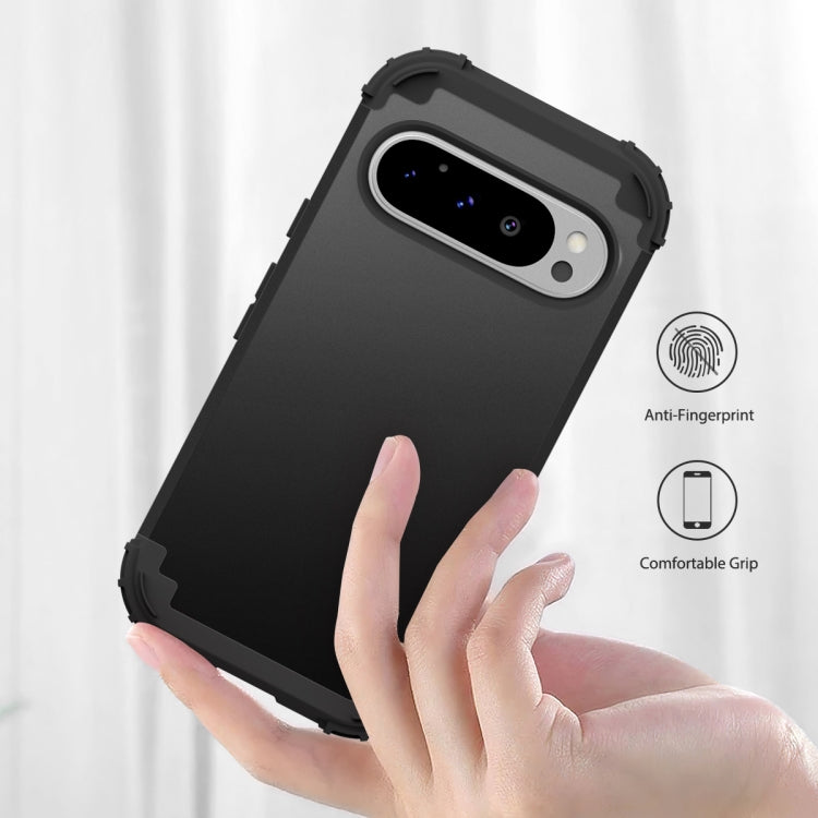 For Google Pixel 9 Pro 3 in 1 Silicone Hybrid PC Shockproof Phone Case(Black) by buy2fix
