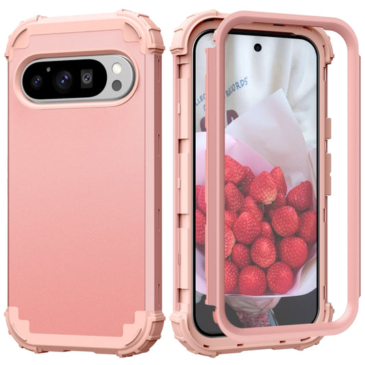 For Google Pixel 9 Pro 3 in 1 Silicone Hybrid PC Shockproof Phone Case(Rose Gold) by buy2fix