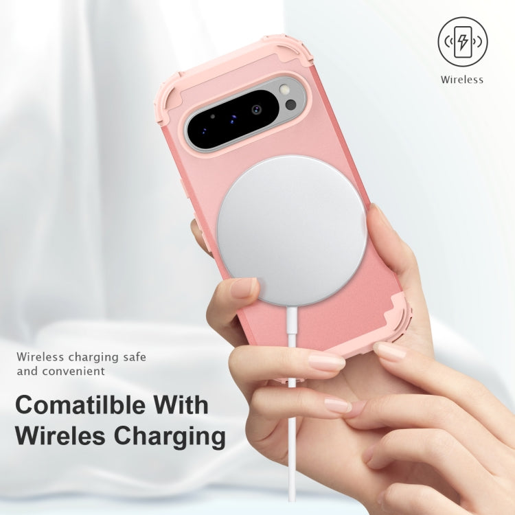 For Google Pixel 9 Pro 3 in 1 Silicone Hybrid PC Shockproof Phone Case(Rose Gold) by buy2fix