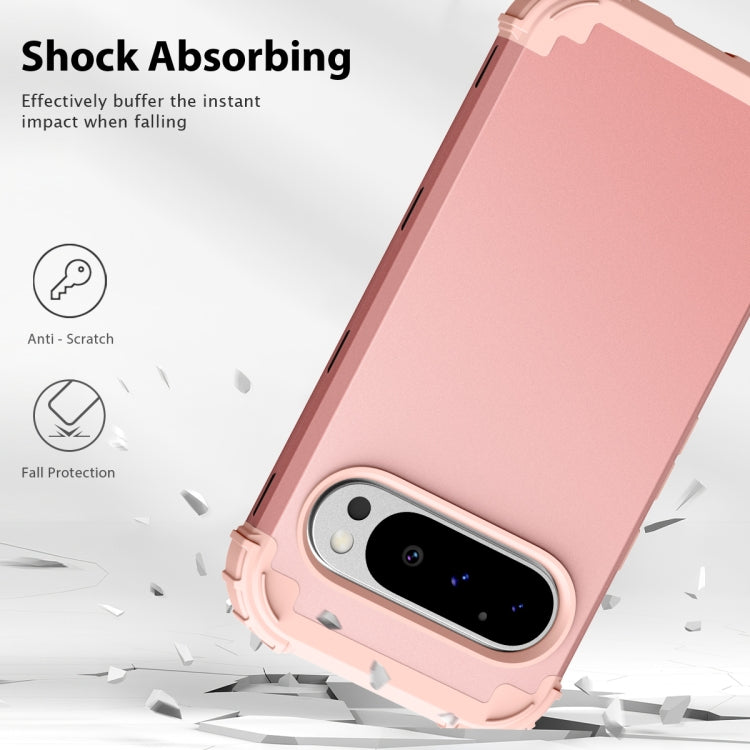 For Google Pixel 9 Pro 3 in 1 Silicone Hybrid PC Shockproof Phone Case(Rose Gold) by buy2fix