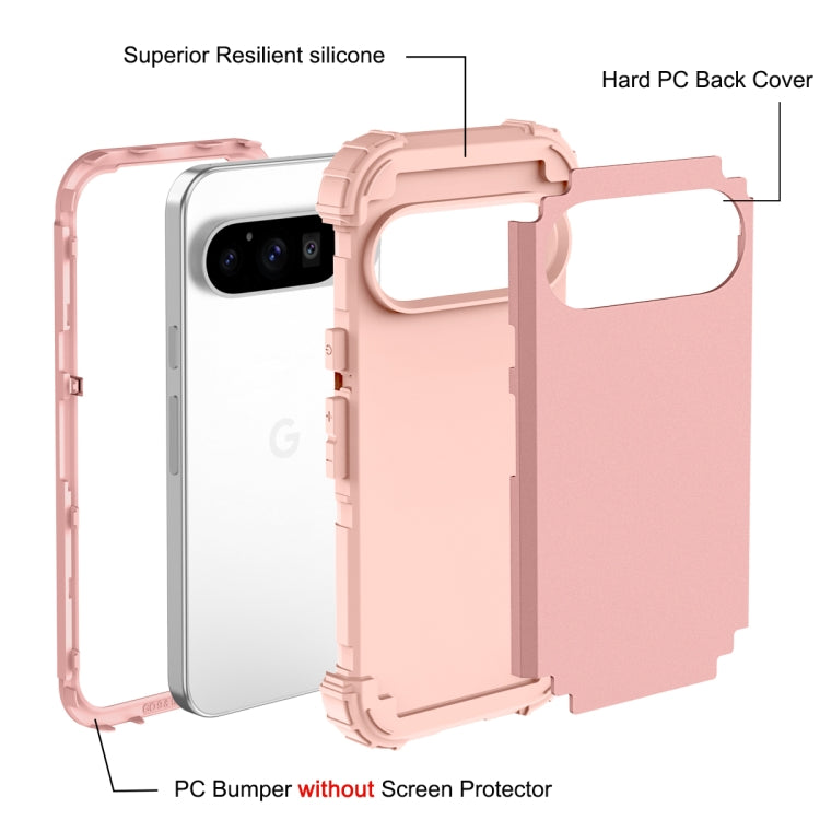 For Google Pixel 9 Pro 3 in 1 Silicone Hybrid PC Shockproof Phone Case(Rose Gold) by buy2fix