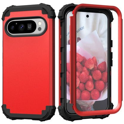 For Google Pixel 9 Pro 3 in 1 Silicone Hybrid PC Shockproof Phone Case(Red) by buy2fix