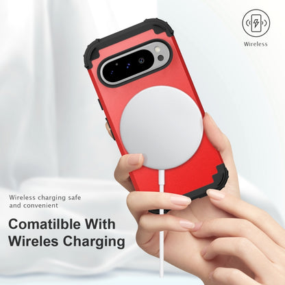 For Google Pixel 9 Pro 3 in 1 Silicone Hybrid PC Shockproof Phone Case(Red) by buy2fix