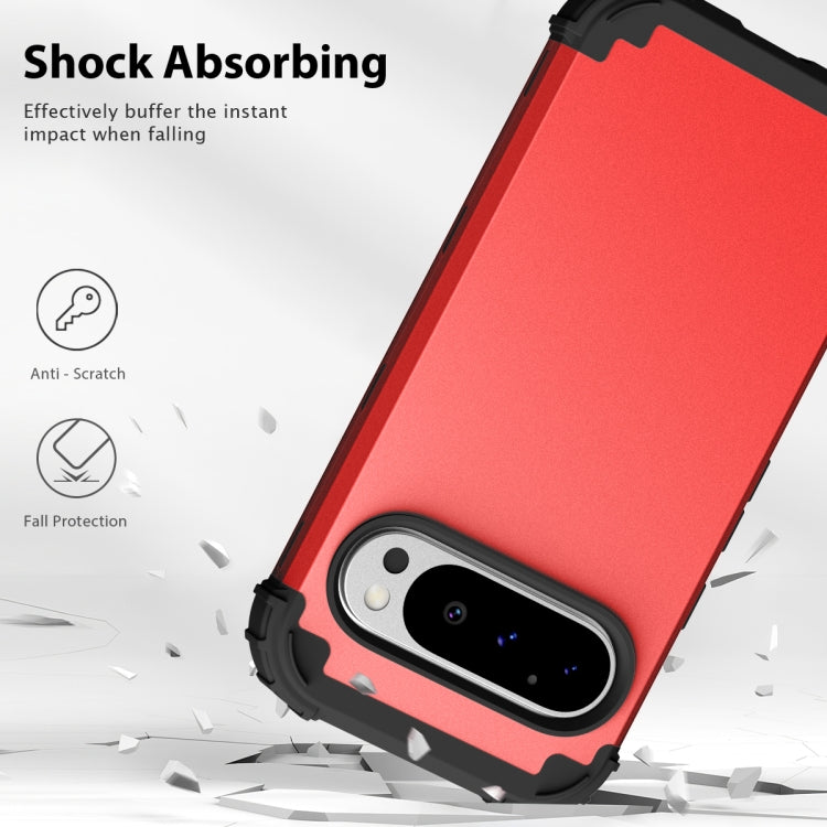 For Google Pixel 9 Pro 3 in 1 Silicone Hybrid PC Shockproof Phone Case(Red) by buy2fix