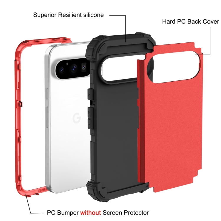 For Google Pixel 9 Pro 3 in 1 Silicone Hybrid PC Shockproof Phone Case(Red) by buy2fix