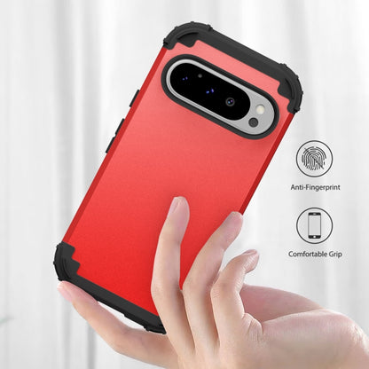 For Google Pixel 9 Pro 3 in 1 Silicone Hybrid PC Shockproof Phone Case(Red) by buy2fix