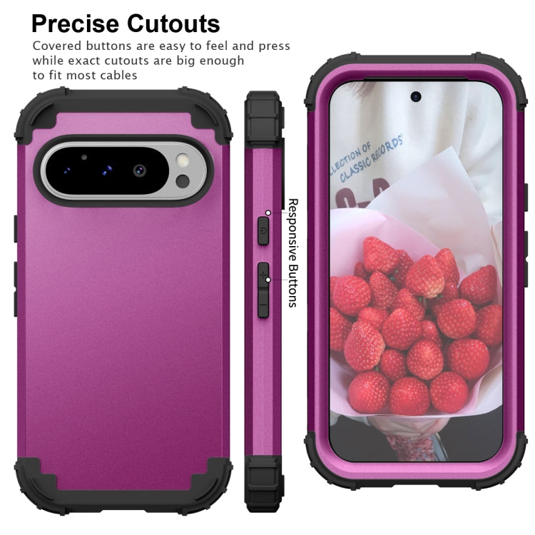For Google Pixel 9 Pro 3 in 1 Silicone Hybrid PC Shockproof Phone Case(Dark Purple) by buy2fix