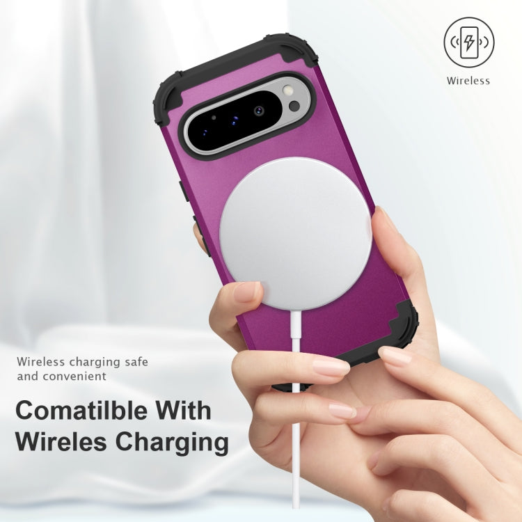 For Google Pixel 9 Pro 3 in 1 Silicone Hybrid PC Shockproof Phone Case(Dark Purple) by buy2fix