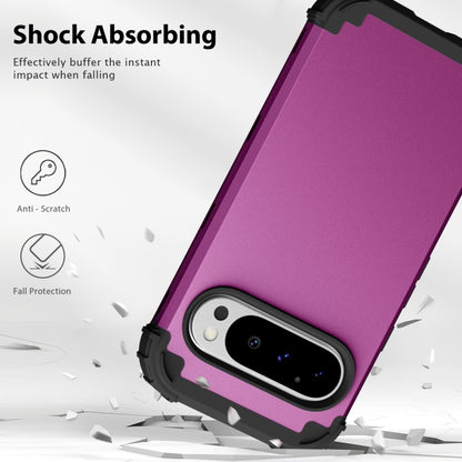 For Google Pixel 9 Pro 3 in 1 Silicone Hybrid PC Shockproof Phone Case(Dark Purple) by buy2fix