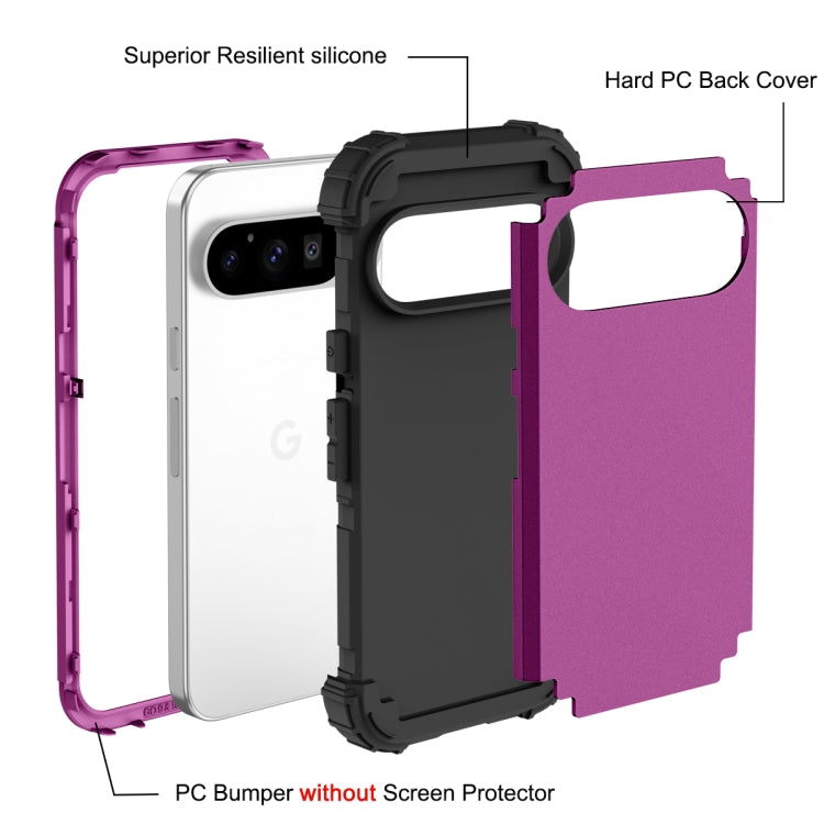 For Google Pixel 9 Pro 3 in 1 Silicone Hybrid PC Shockproof Phone Case(Dark Purple) by buy2fix