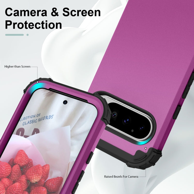 For Google Pixel 9 Pro 3 in 1 Silicone Hybrid PC Shockproof Phone Case(Dark Purple) by buy2fix