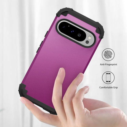 For Google Pixel 9 Pro 3 in 1 Silicone Hybrid PC Shockproof Phone Case(Dark Purple) by buy2fix