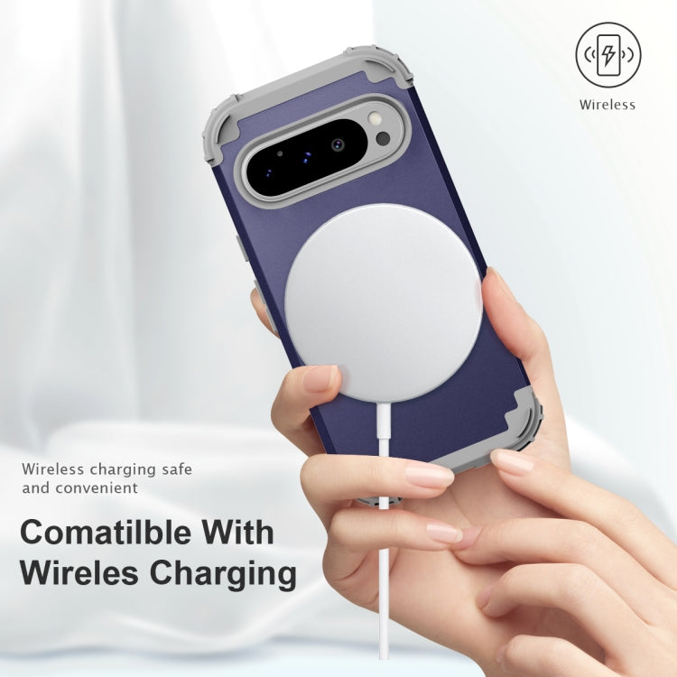 For Google Pixel 9 Pro 3 in 1 Silicone Hybrid PC Shockproof Phone Case(Blue) by buy2fix