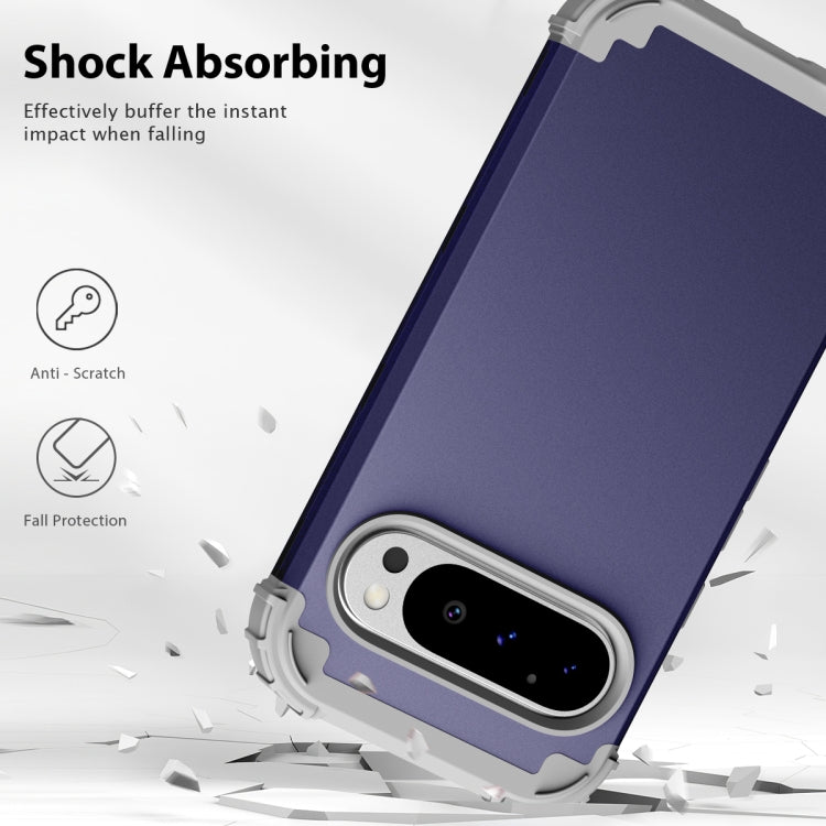 For Google Pixel 9 Pro 3 in 1 Silicone Hybrid PC Shockproof Phone Case(Blue) by buy2fix