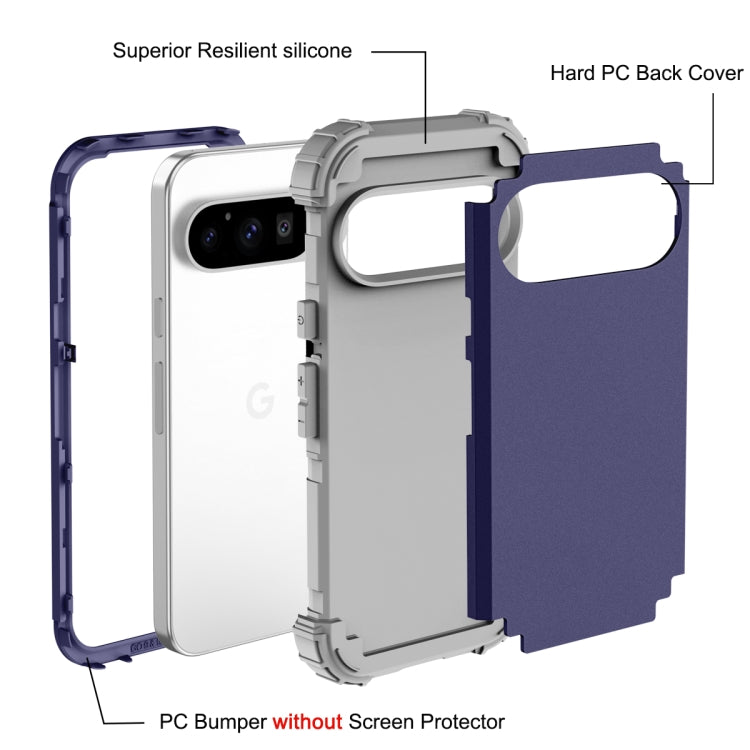 For Google Pixel 9 Pro 3 in 1 Silicone Hybrid PC Shockproof Phone Case(Blue) by buy2fix