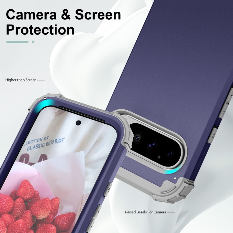 For Google Pixel 9 Pro 3 in 1 Silicone Hybrid PC Shockproof Phone Case(Blue) by buy2fix