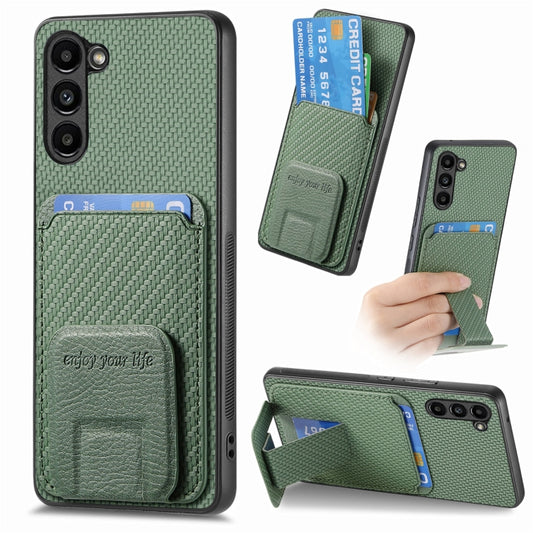 For Samsung Galaxy S20 FE Carbon Fiber Card Bag Fold Stand Phone Case(Green) by buy2fix