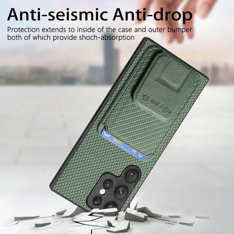 For Samsung Galaxy S20 FE Carbon Fiber Card Bag Fold Stand Phone Case(Green) by buy2fix