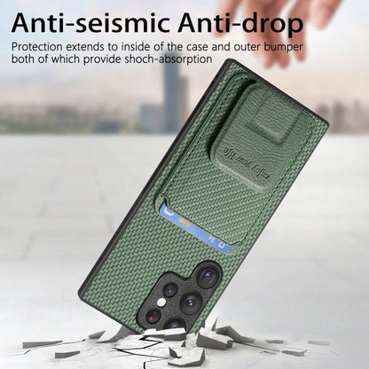 For Samsung Galaxy S20 FE Carbon Fiber Card Bag Fold Stand Phone Case(Green) by buy2fix