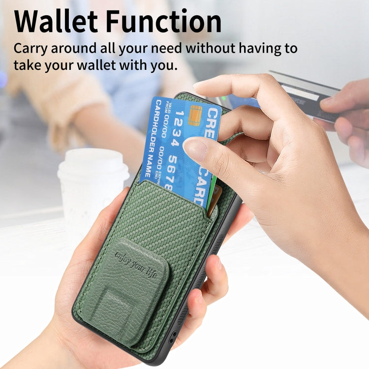 For Samsung Galaxy S20 FE Carbon Fiber Card Bag Fold Stand Phone Case(Green) by buy2fix