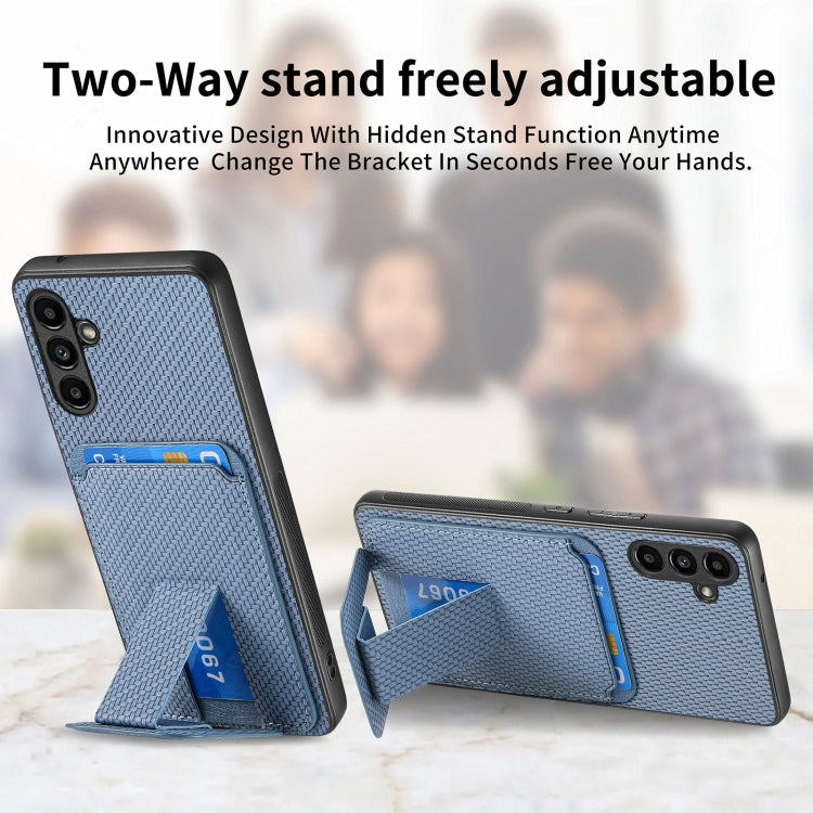 For Samsung Galaxy A15 Carbon Fiber Card Bag Fold Stand Phone Case(Blue) by buy2fix