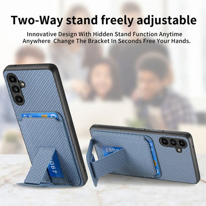 For Samsung Galaxy A15 Carbon Fiber Card Bag Fold Stand Phone Case(Blue) by buy2fix