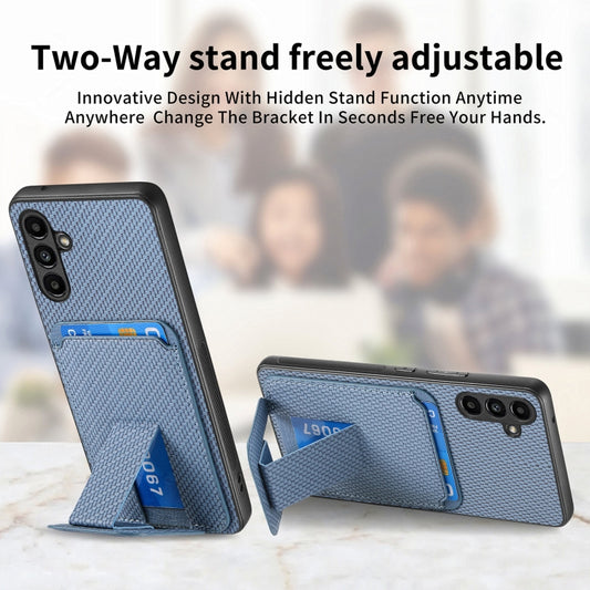 For Samsung Galaxy A15 Carbon Fiber Card Bag Fold Stand Phone Case(Blue) by buy2fix