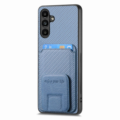 For Samsung Galaxy A15 Carbon Fiber Card Bag Fold Stand Phone Case(Blue) by buy2fix