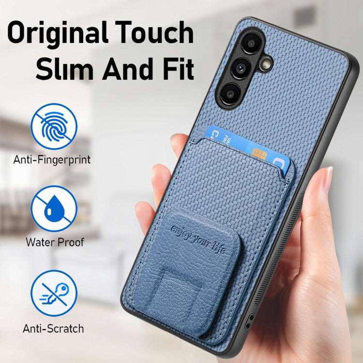 For Samsung Galaxy A15 Carbon Fiber Card Bag Fold Stand Phone Case(Blue) by buy2fix