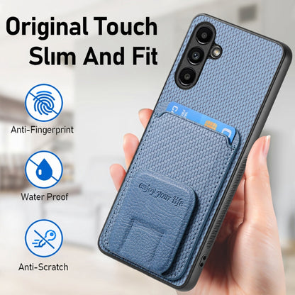 For Samsung Galaxy A15 Carbon Fiber Card Bag Fold Stand Phone Case(Blue) by buy2fix