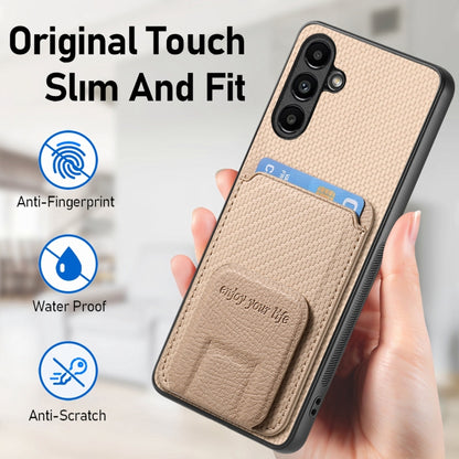 For Samsung Galaxy Note20 Carbon Fiber Card Bag Fold Stand Phone Case(Khaki) by buy2fix