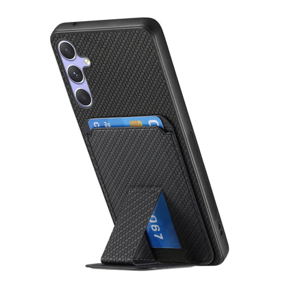 For Samsung Galaxy S25 5G Carbon Fiber Card Bag Fold Stand Phone Case(Black) by buy2fix