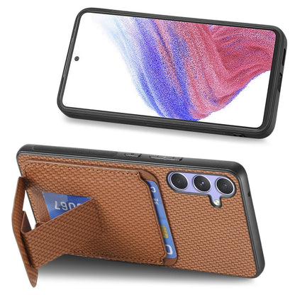 For Samsung Galaxy S25 5G Carbon Fiber Card Bag Fold Stand Phone Case(Brown) by buy2fix