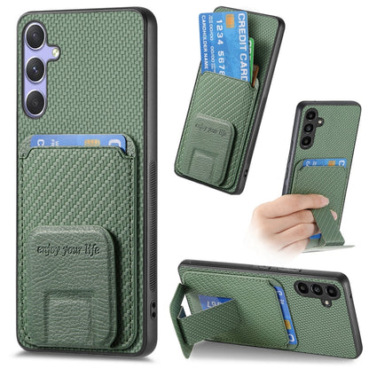 For Samsung Galaxy S25 5G Carbon Fiber Card Bag Fold Stand Phone Case(Green) by buy2fix