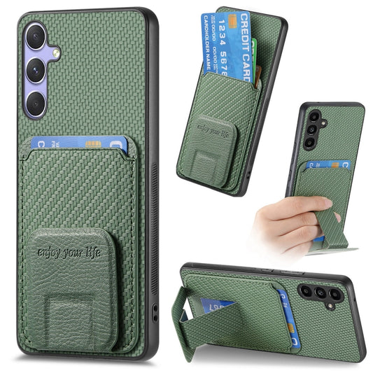 For Samsung Galaxy S25 5G Carbon Fiber Card Bag Fold Stand Phone Case(Green) by buy2fix