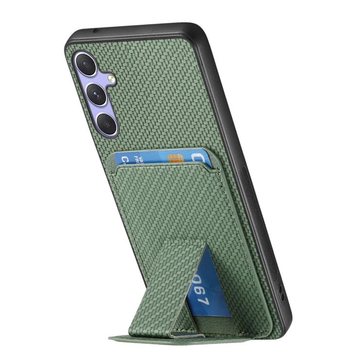 For Samsung Galaxy S25 5G Carbon Fiber Card Bag Fold Stand Phone Case(Green) by buy2fix