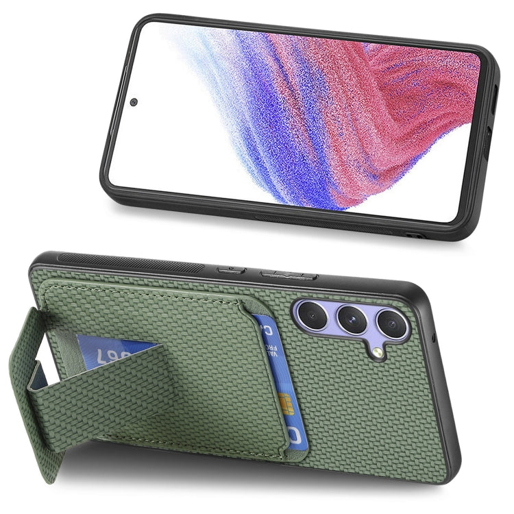 For Samsung Galaxy S25 5G Carbon Fiber Card Bag Fold Stand Phone Case(Green) by buy2fix