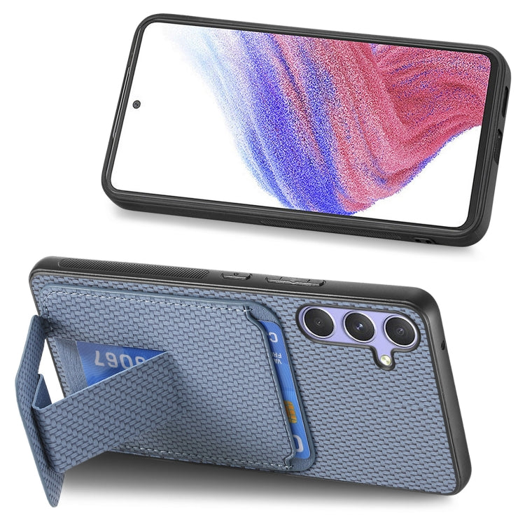 For Samsung Galaxy S25+ 5G Carbon Fiber Card Bag Fold Stand Phone Case(Blue) by buy2fix