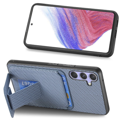 For Samsung Galaxy S25+ 5G Carbon Fiber Card Bag Fold Stand Phone Case(Blue) by buy2fix