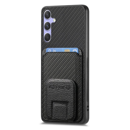 For Samsung Galaxy S25+ 5G Carbon Fiber Card Bag Fold Stand Phone Case(Black) by buy2fix