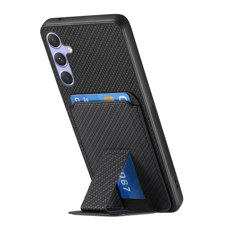 For Samsung Galaxy S25+ 5G Carbon Fiber Card Bag Fold Stand Phone Case(Black) by buy2fix