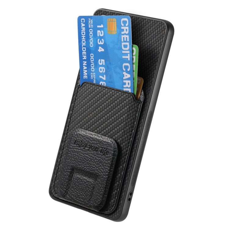 For Samsung Galaxy S25+ 5G Carbon Fiber Card Bag Fold Stand Phone Case(Black) by buy2fix